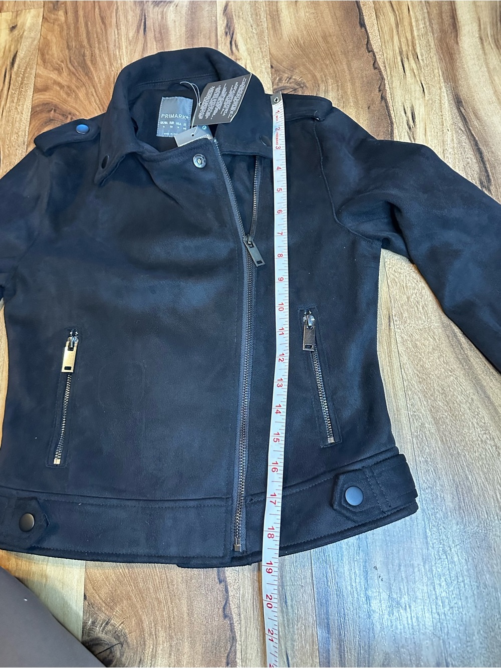 Primark Faux Suede Moto Jacket Black Cropped Biker Zip NWT Women’s US 0 UK 4 - Picture 6 of 8